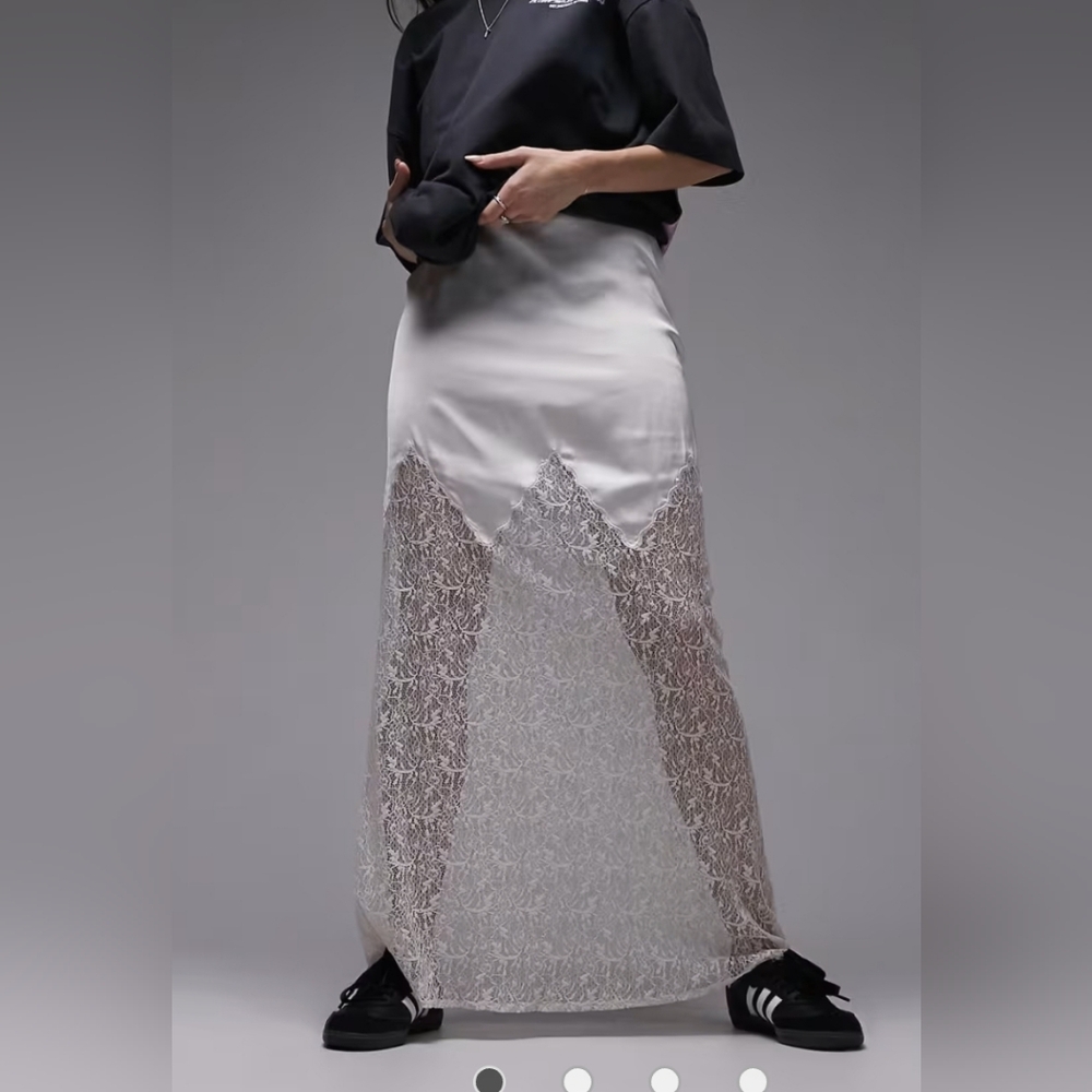 Topshop Satin Lace Mix Maxi Skirt in oyster size 4